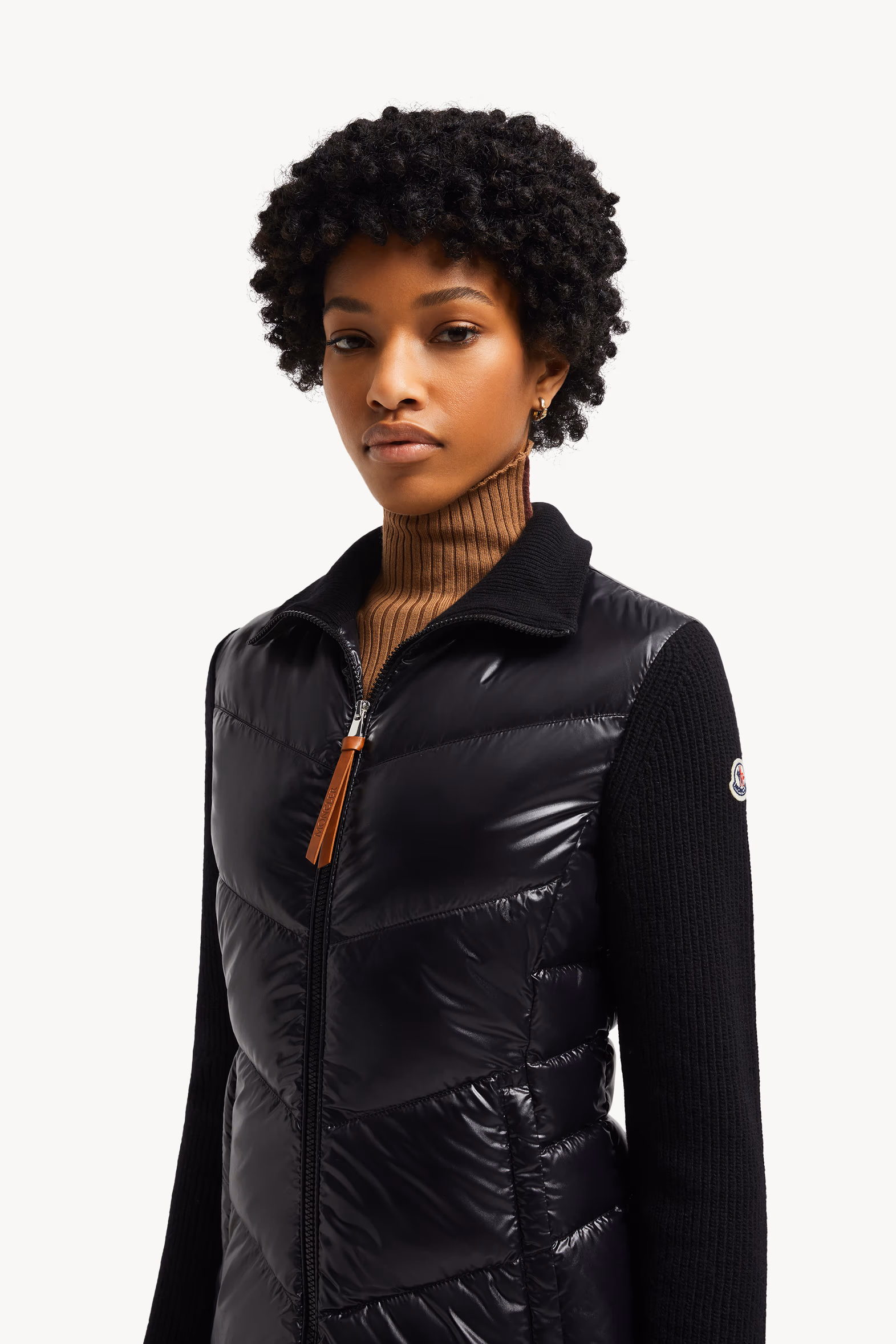 Sudadera de lana con cremallera y acolchado diagonal Mujer Negro Moncler 4